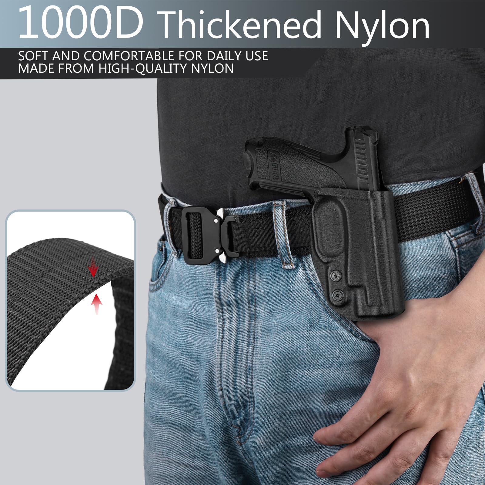 MOZETO Tactical Belt for Men - 2 Pack Gun Belt with Quick Release Buckle & Velcro - Concealed Carry EDC Hunting Waist Belt - Perfect for Outdoor Activities, Shooting Range & Everyday Wear