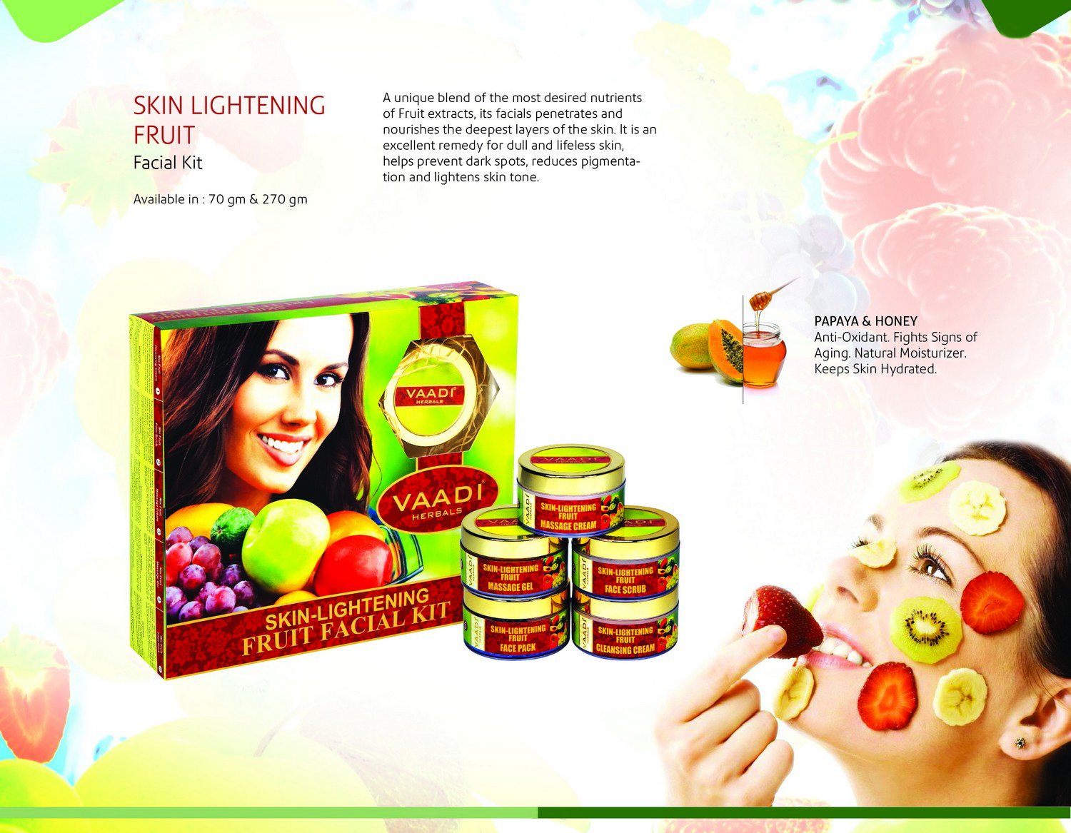 Vaadi Herbals Skin Lightening Fruit Facial Kit - 270g Brightening Treatment for Dark Spots & Uneven Tone | At-Home Glow Facial for Radiant Skin