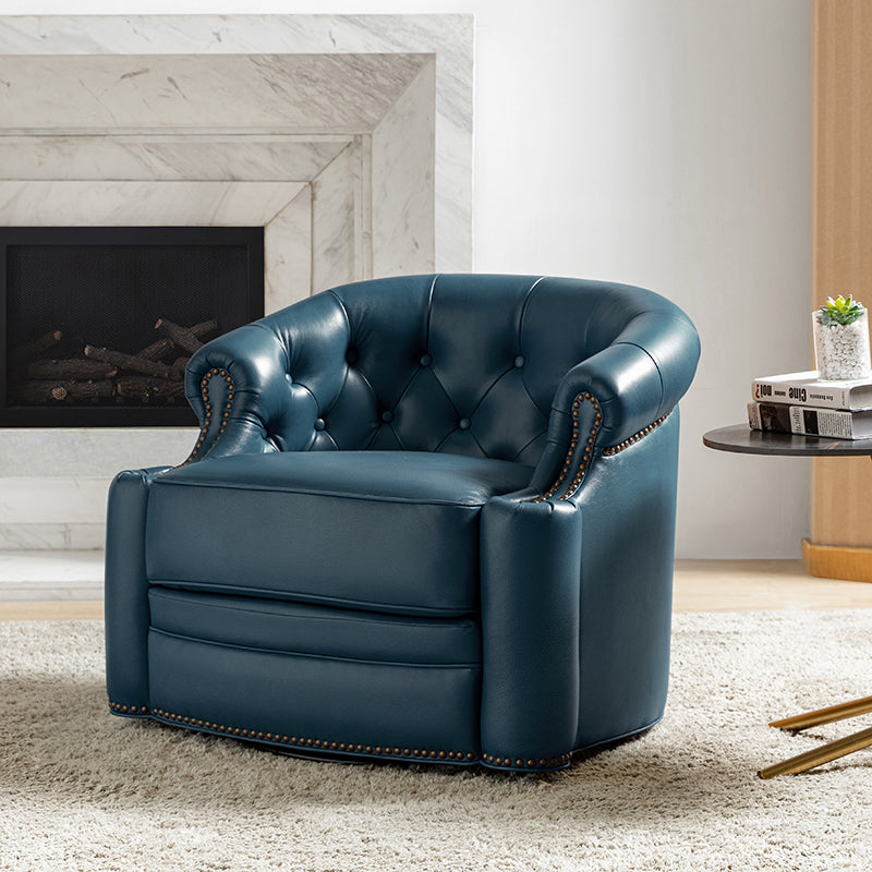 Alonso Classic Chesterfield Genuine Leather Swivel Chair - Premium Office Chair with Button Tufted Back & 360° Rotation - Perfect for Home Office, Study Room & Executive Workspace