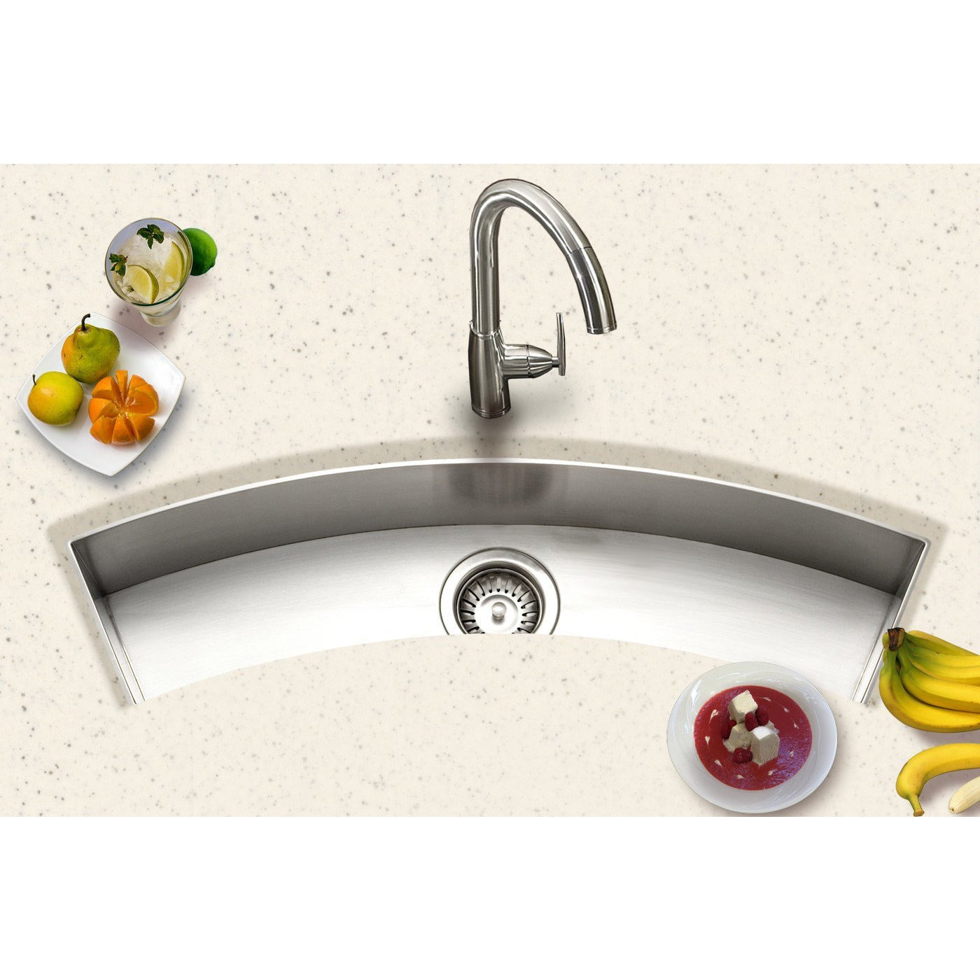 Houzer CTC 3312 Contempo Trough Series Undermount Stainless Steel Curved Bowl Bar & Prep Sink - Perfect for Kitchen Islands, Wet Bars & Commercial Use