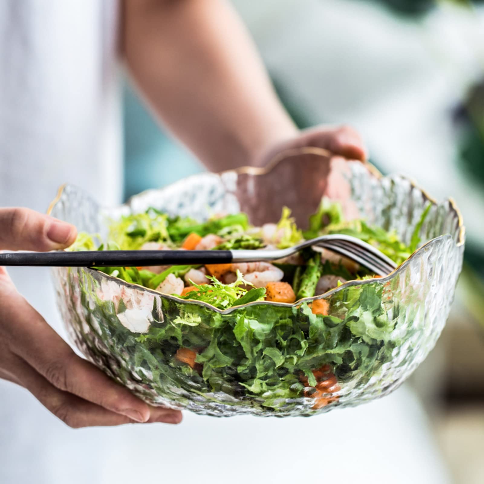 Clear Glass Salad Bowls for Kitchen, Pasta & Snacks - Irregular Shape