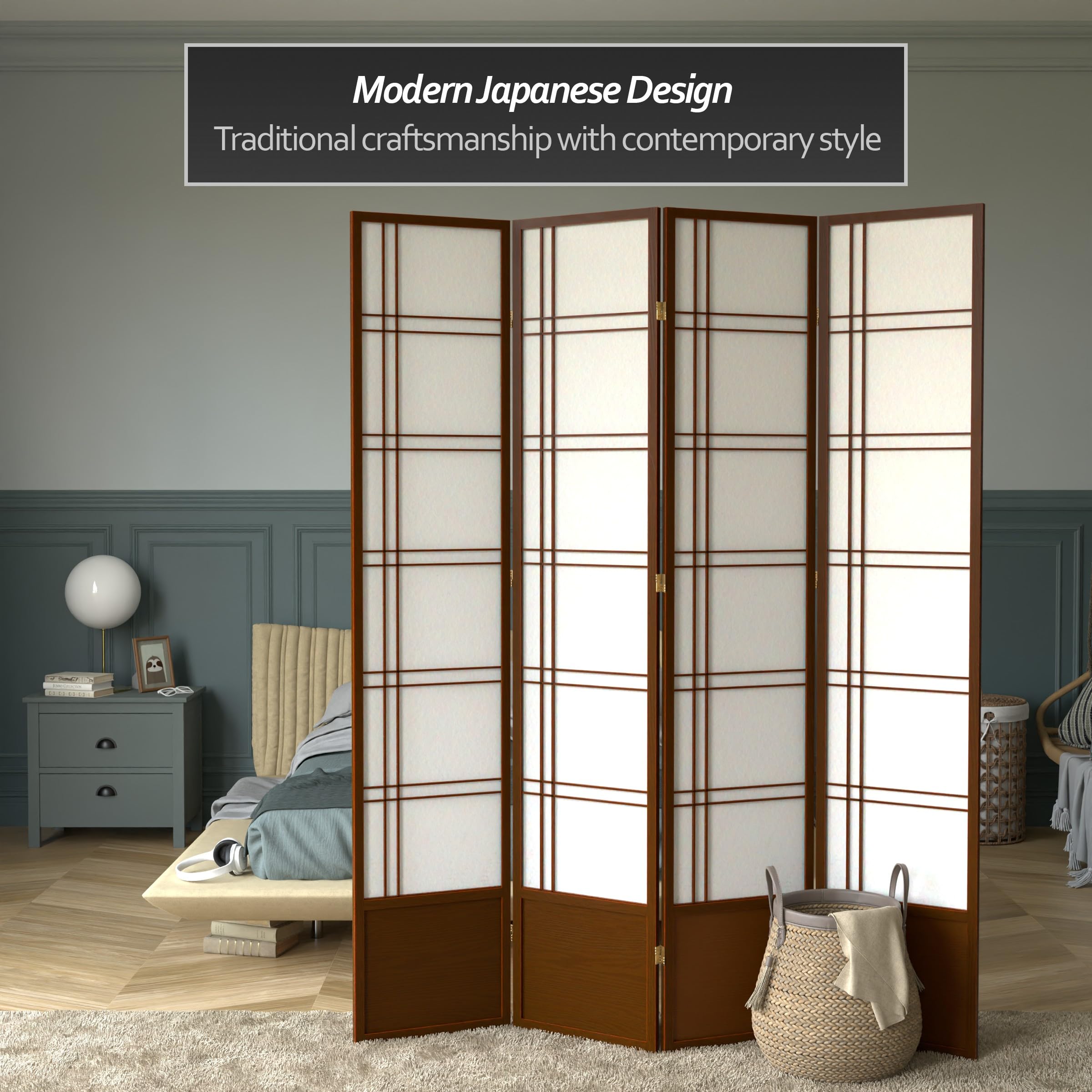 Red Lantern SS-84-DC-Walnut 4-Panel Wooden Room Divider Screen - Handcrafted Walnut Folding Partition for Home, Office & Event Decor | Space Separator for Living Rooms, Bedrooms & Wedding Venues