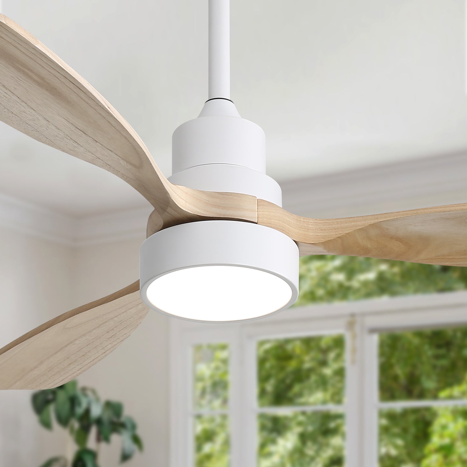 48 Inch Indoor Ceiling Fan With Light - 3 Solid Wood Blades, Remote Control, Reversible DC Motor - Perfect for Living Room, Bedroom & Home Office - Quiet & Energy Efficient Cooling Solution