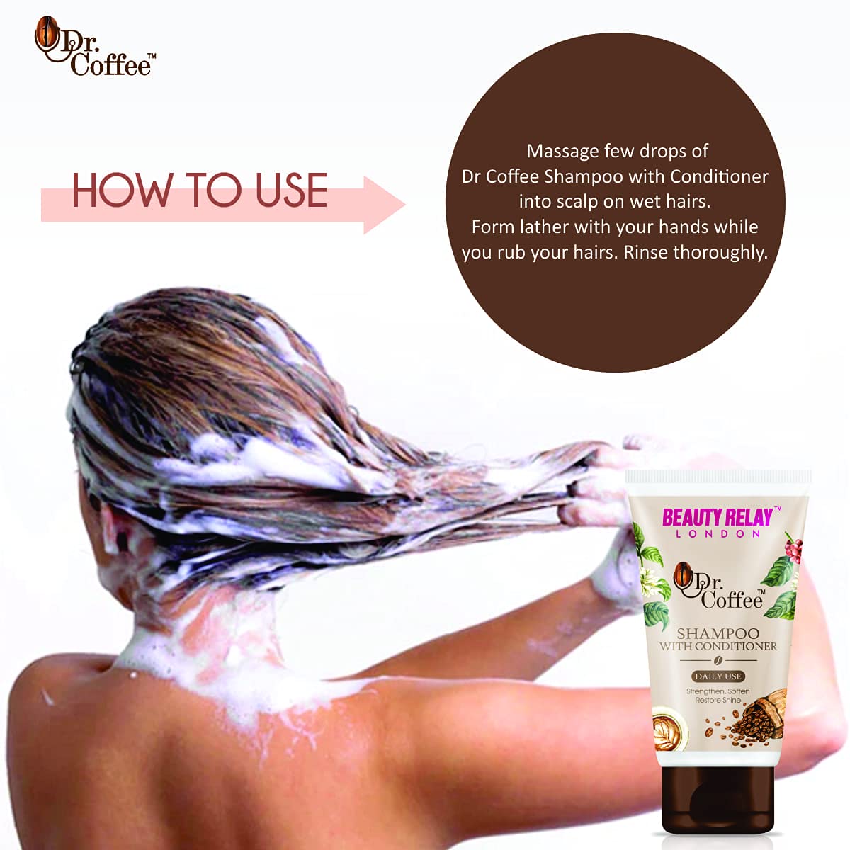 Beauty Relay London Dr. Coffee Shampoo & Conditioner Set - 200ml for Hair Growth & Scalp Care | Perfect for Dry, Damaged Hair at Home or Salon Use