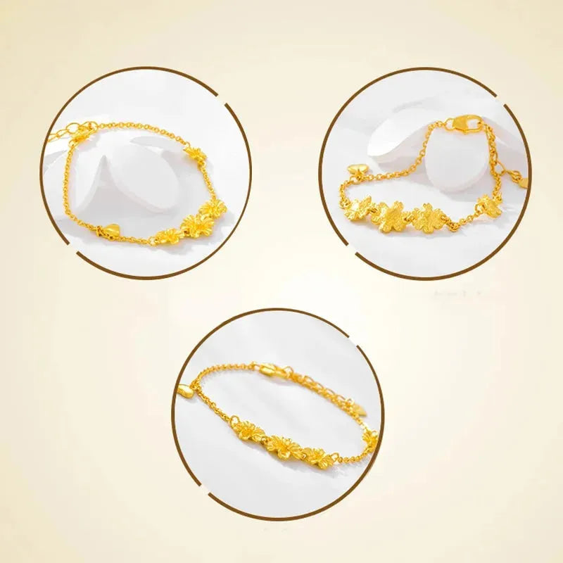 24K Pure Gold Bracelet for Women - 999 Solid Real Gold Bangle with Floral Design, Trendy Classic Party Jewelry, Elegant Gift for Anniversary, Birthday & Special Occasions