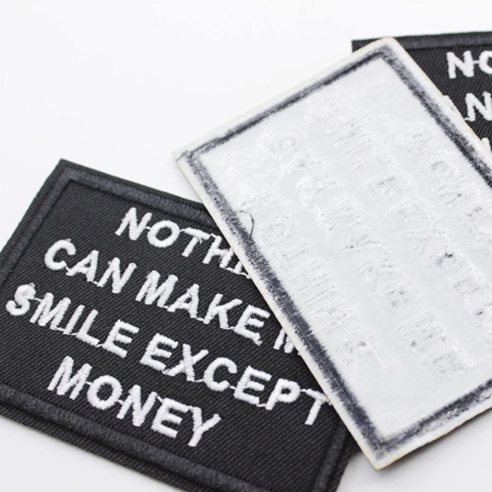 U-Sky 3-Pack Iron-On Letter Patches - 'Nothing Can Make Me Smile Except Money' - Cool DIY Embroidered Patches for Clothing, Jackets, Backpacks & Denim | Perfect for Customizing Jeans, Vests & Casual Wear