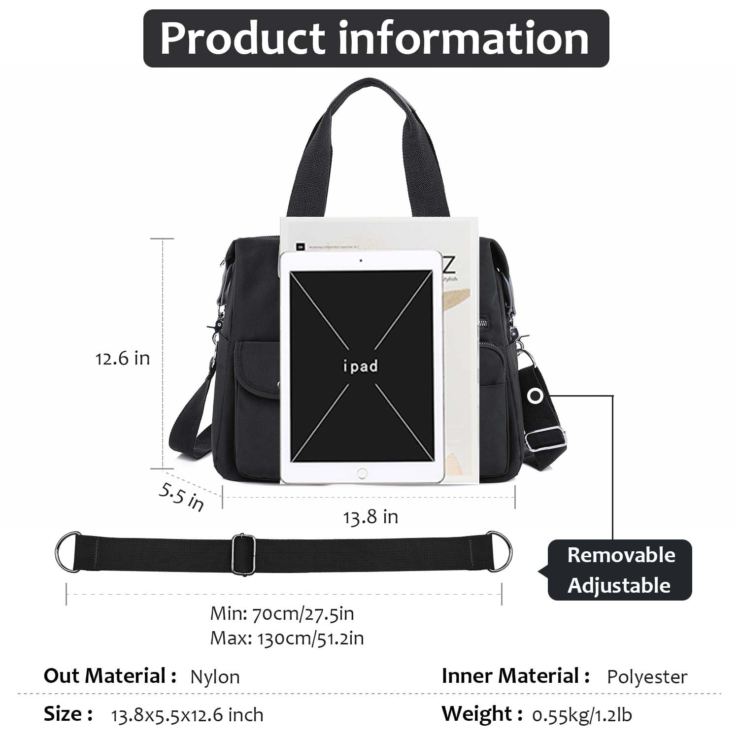 Women's Waterproof Nylon Utility Tote Bag with Multiple Pockets - Durable Shoulder Purse for Teachers, Nurses & Professionals | Perfect Work Bag, Travel Companion & Everyday Carryall