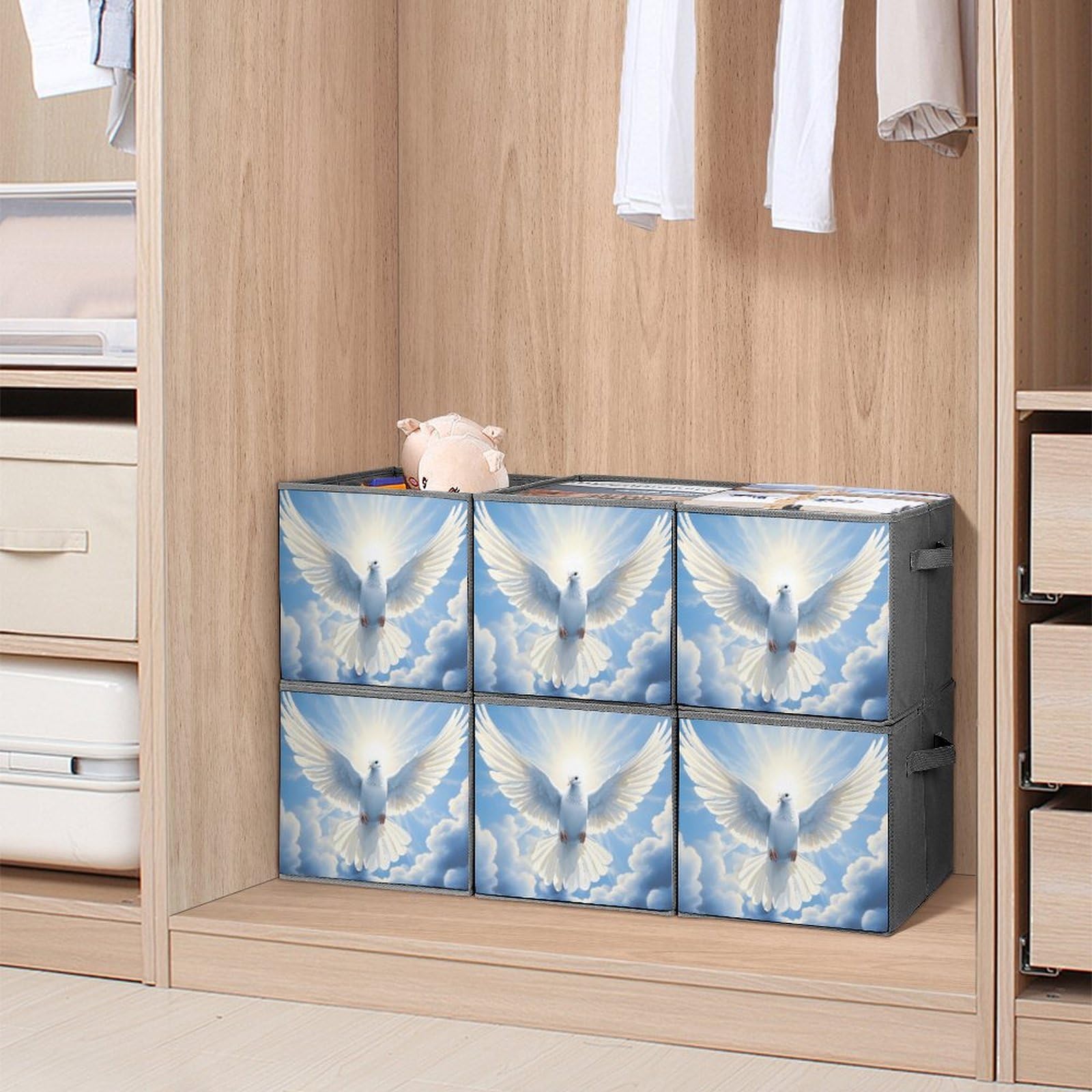 White Dove Foldable Storage Cubes Organizers - 6 Pack Square Storage Baskets with Handles for Closet, Nursery, Office & Home Organization | Space Saving Storage Solutions