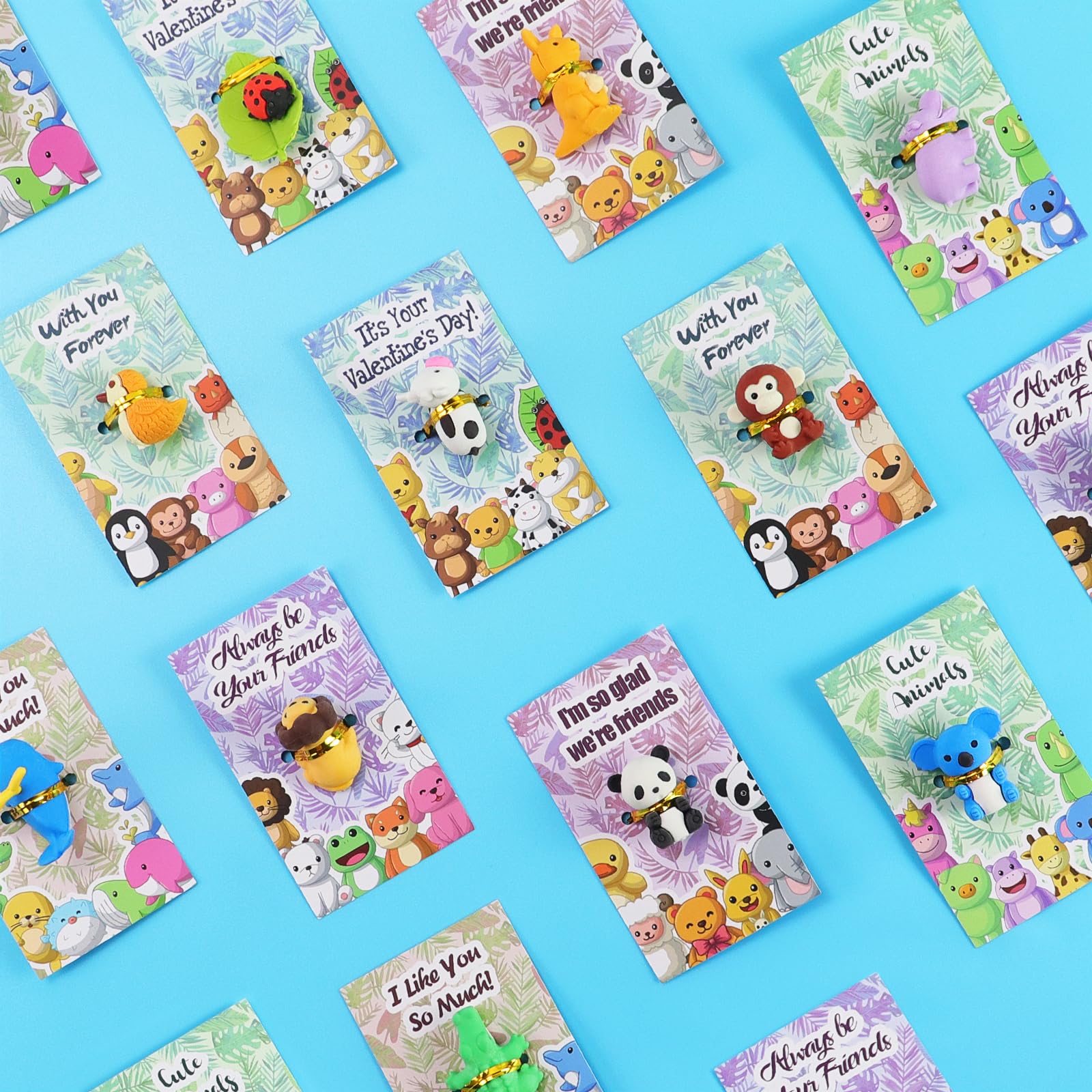 36 Pack Valentines Day Cards for Kids with Cute Animal Eraser Toys - Classroom Exchange Gifts for Boys and Girls - Perfect for School Parties & Valentine's Day Celebrations