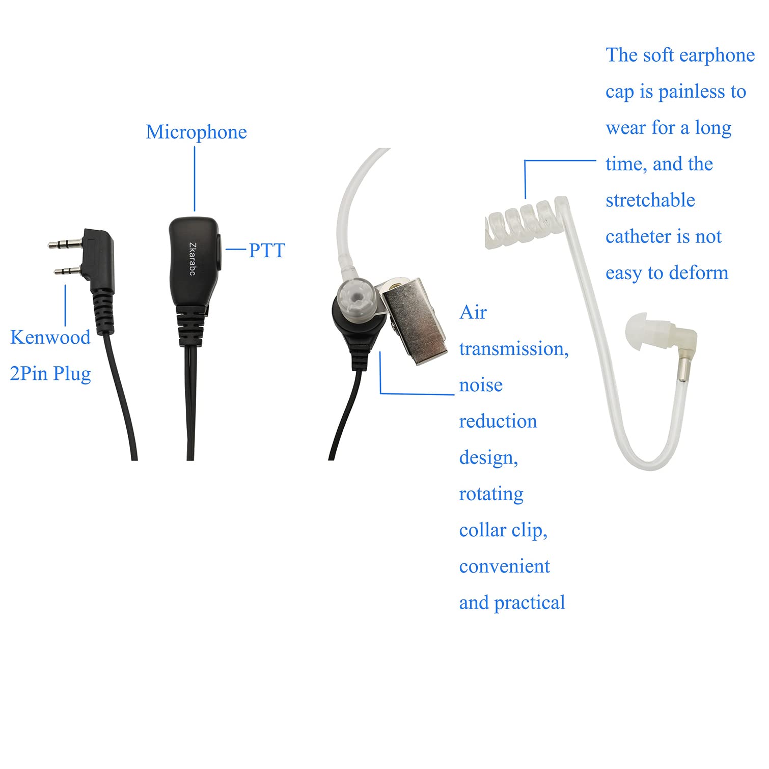 5 Pack Walkie Talkie Earpiece with Mic - 2 Pin Acoustic Tube Headset Compatible with Kenwood BF-888S, UV-5R, Retevis H-777, RT22, Puxing & Wouxun - Ideal for Security, Construction, Event Staff & Outdoor Activities