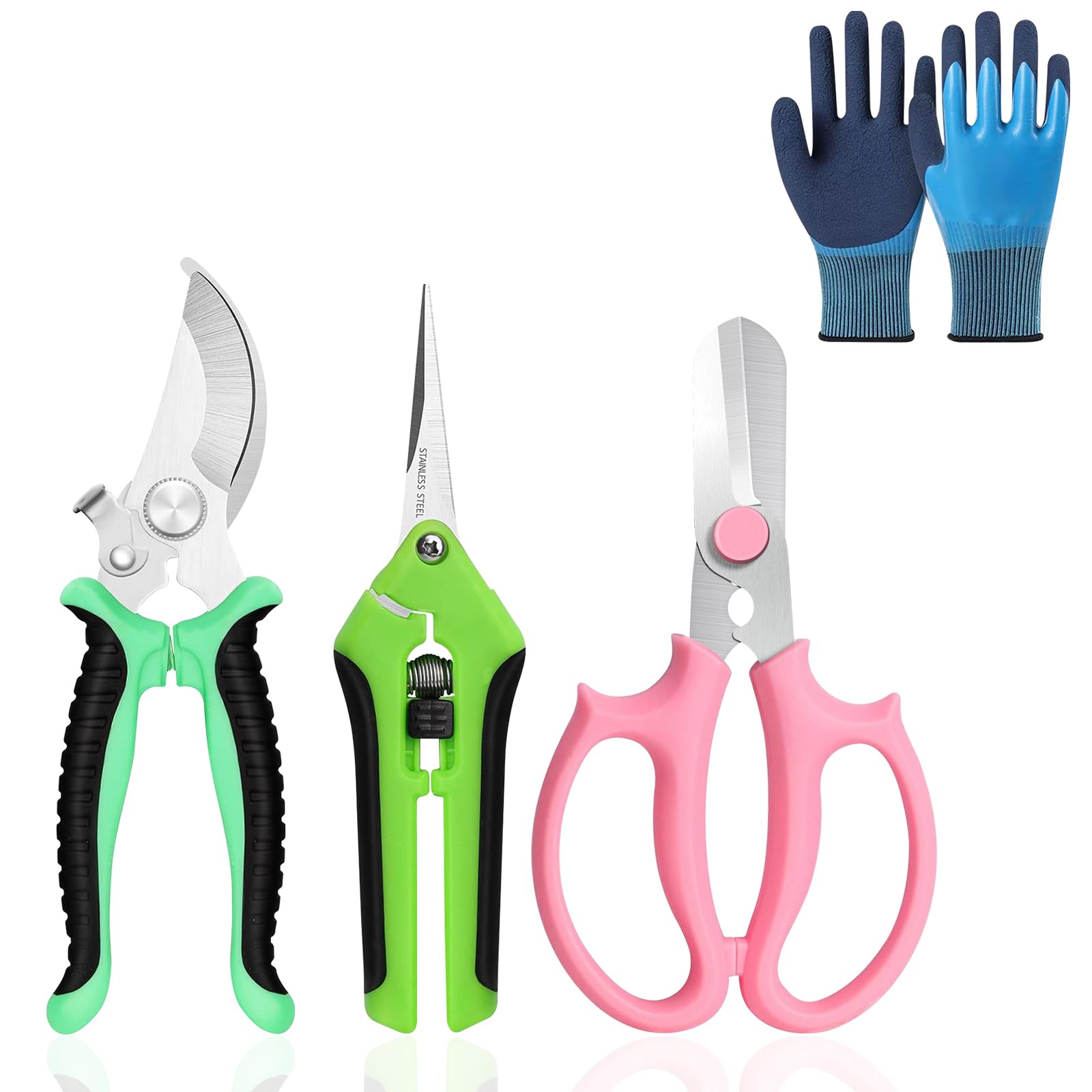 Premium Garden Pruning Shears - Stainless Steel Heavy Duty Hand Pruners with Gardening Gloves for Flowers, Plants & Shrubs | Ideal for Home Gardening, Landscaping & Professional Horticulture Use