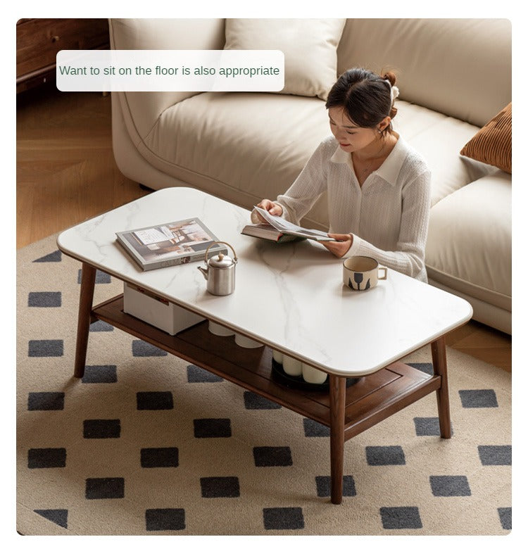 Solid Oak Wood Slate Coffee Table - Rustic Modern Living Room Furniture for Home Decor & Relaxation