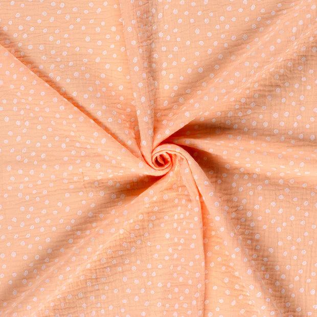 Soft Pink Dotted Double Gauze Fabric - Breathable & Lightweight Material for Baby Clothes, Summer Dresses & DIY Crafts