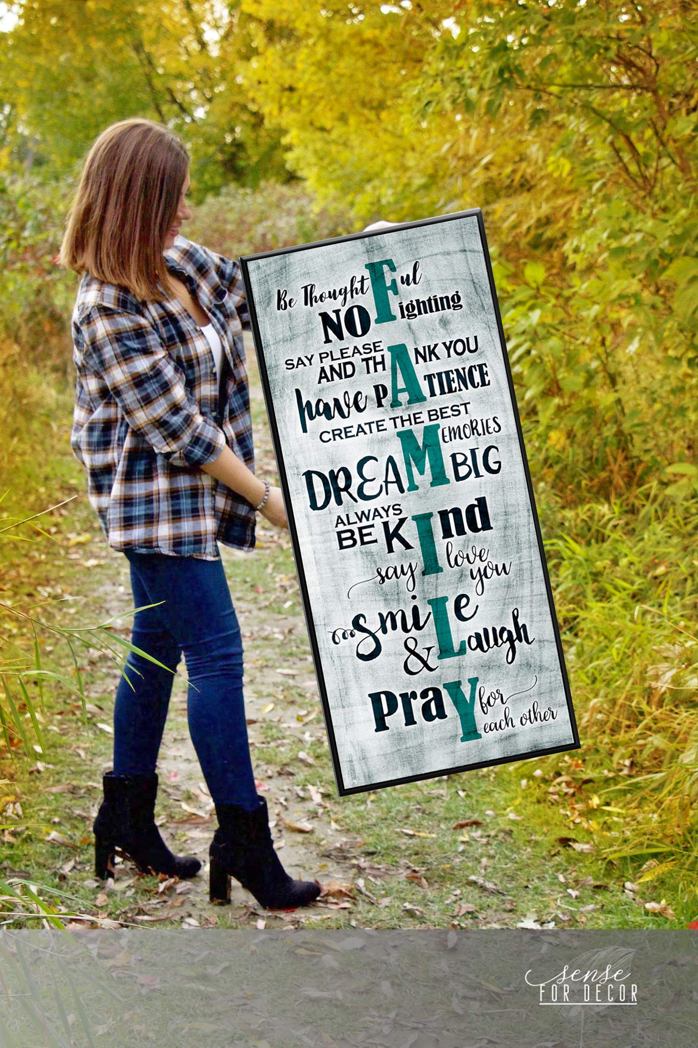 Farmhouse Decor - Large Canvas Wall Art for Living Room & Family Room (19x42 Teal Black Frame)