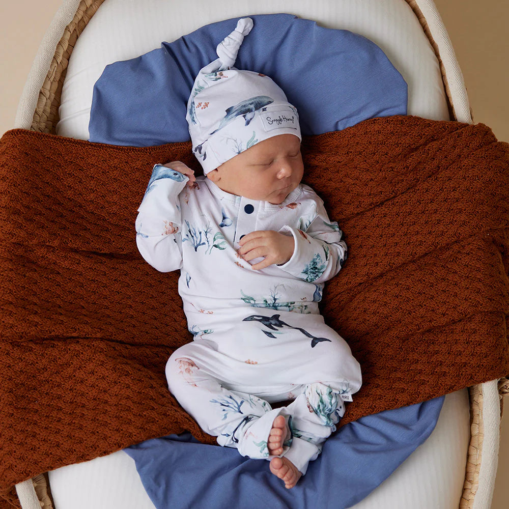 Organic Baby Growsuit - Snuggle Hunny Soft Cotton One-Piece Outfit for Newborns & Infants (Ocean Blue) - Perfect for Playtime, Naptime & Photo Shoots