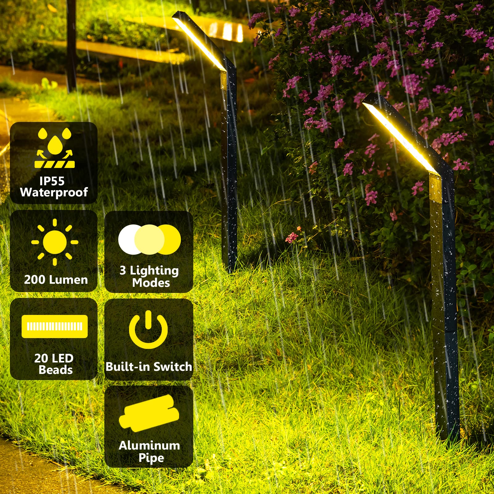 ROSHWEY Solar Pathway Lights Outdoor Waterproof - Solar Garden Lights for Patio, Backyard, Walkway, Yard, Lawn, Driveway - Weatherproof Solar Powered Landscape Lighting for Garden Decor & Pathway Illumination