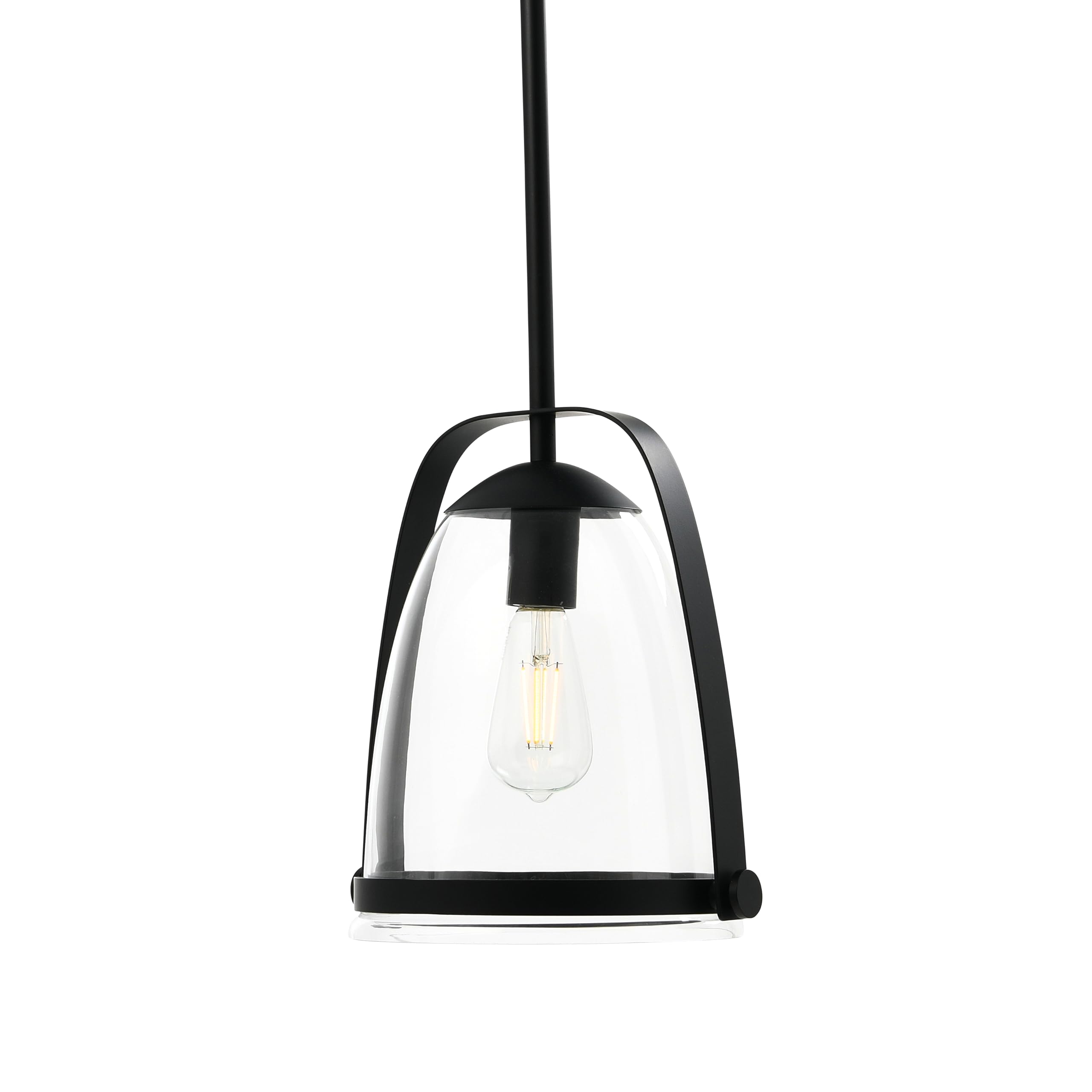 Jonah Matte Black Metal and Glass Ceiling Light Fixture - Modern Industrial Pendant Lighting for Dining Room, Kitchen, or Living Room
