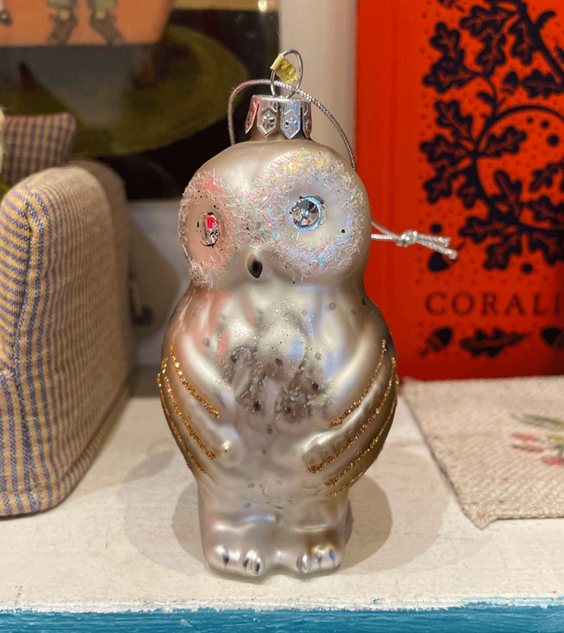 Bashful Owl Glass Ornament by Cody Foster - Handcrafted Holiday Decor for Christmas Tree, Gift Giving & Home Decoration