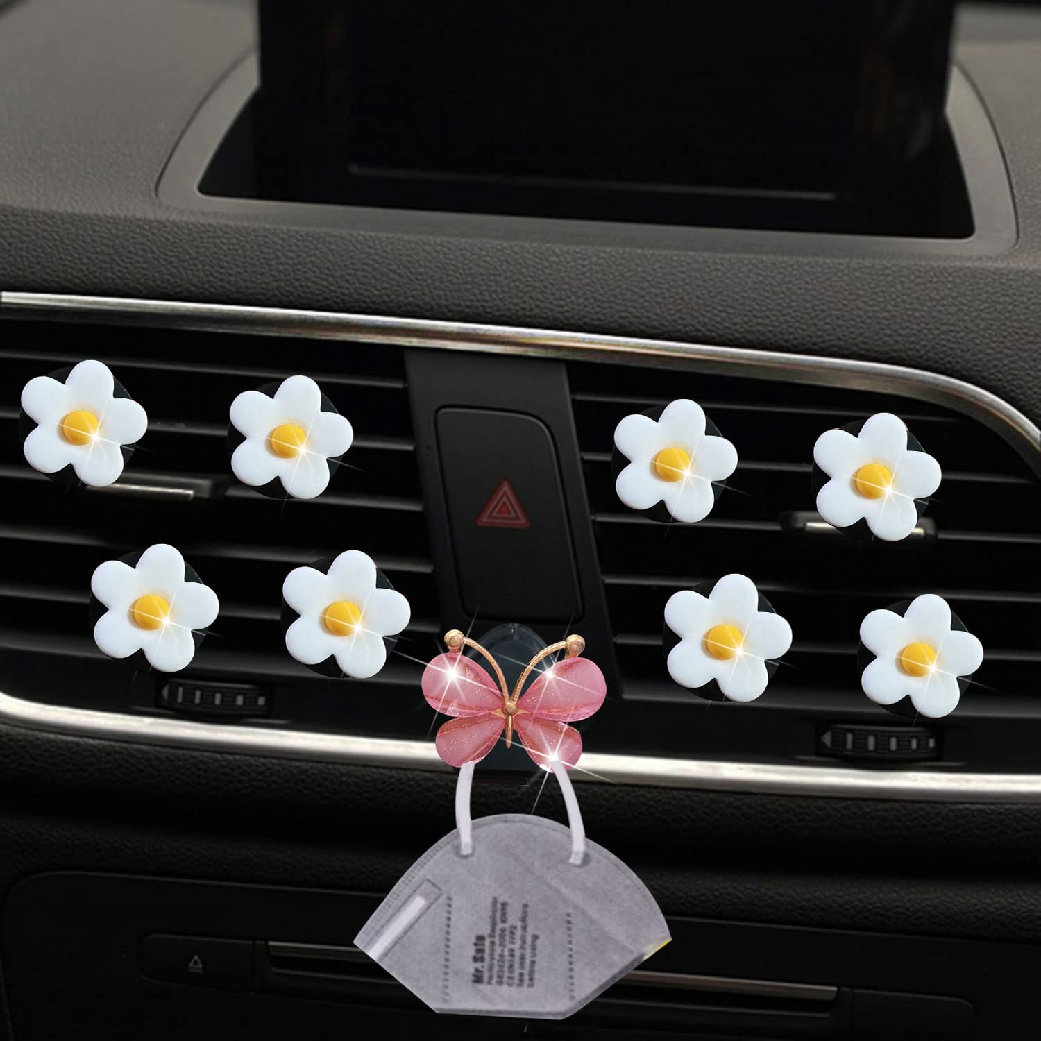 9 Pcs Daisy Air Vent Clips - Floral Car Air Freshener Vent Clips, Car Diffuser & Decor Accessories for Women (White) | Perfect for Freshening Your Car, Office, or Home
