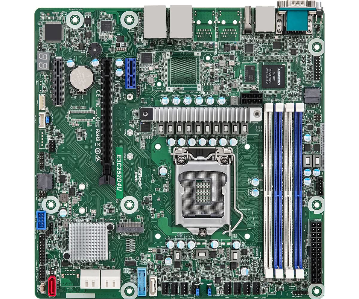 ASRock E3C252D4U Micro ATX Motherboard - Intel C252 Chipset, LGA 1200 (Socket H5) - Perfect for Home Servers, Workstations & Small Business PCs