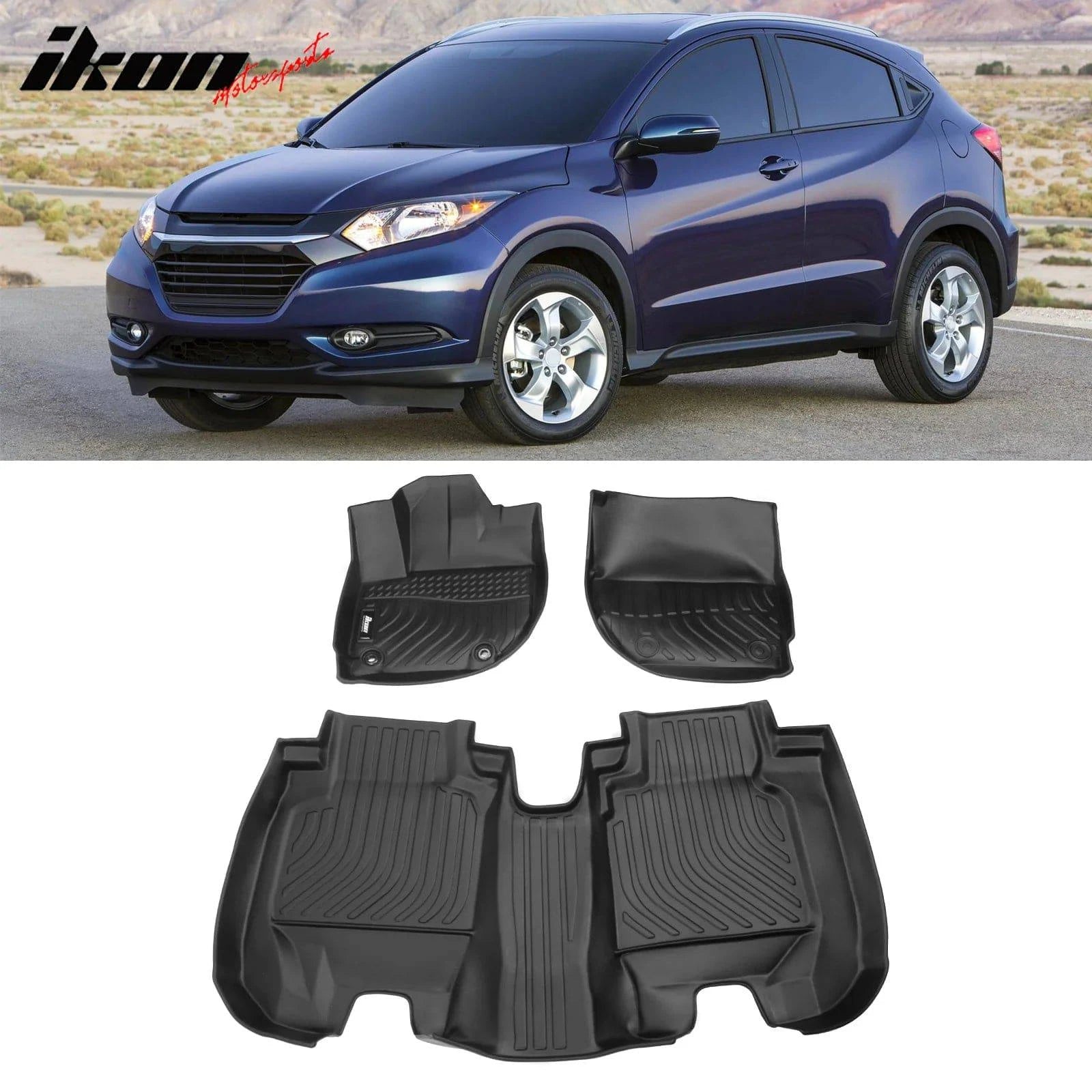 IKON 3D Molded All-Weather Floor Mats for 2016-2022 Honda HR-V (HRV) - Custom Fit Front & Rear Seat Protection - Black TPE Thermo Plastic Elastomer Carpet Liners - Perfect for Daily Commute, Road Trips and Outdoor Adventures