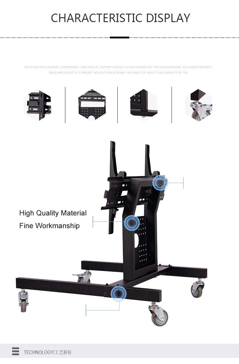 32-65 Inch Rolling TV Mount Stand Cart - Adjustable Low Height Trolley for Plasma, LED, LCD Screens - Perfect for Home Theater, Classrooms & Office Presentations