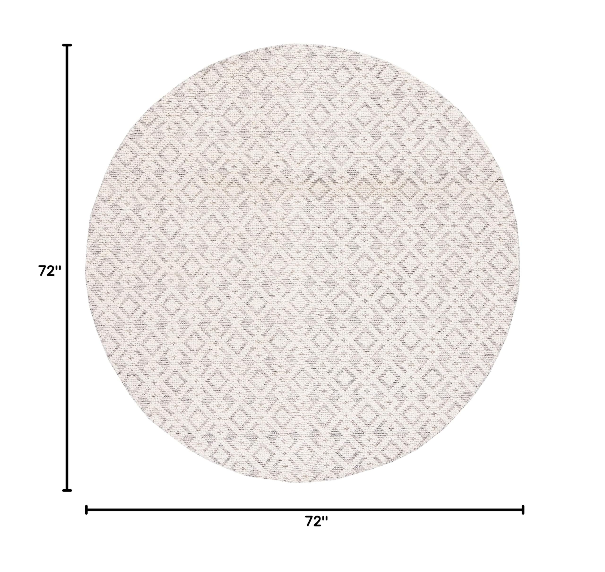Safavieh Vermont Collection 6' Round Ivory Grey VRM102F Handmade Wool Cotton Area Rug for Entryway, Foyer, Living Room & Bedroom - Soft & Durable Floor Decor for Home & Office