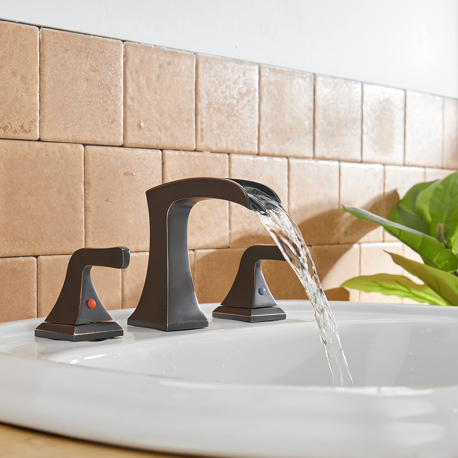 BWE Oil Rubbed Bronze 8-Inch Widespread Bathroom Faucet - 2-Handle 3-Hole Lavatory Sink Mixer Tap with Drain Assembly, Overflow & Supply Hoses - Perfect for Modern Bathroom Vanities and Powder Rooms