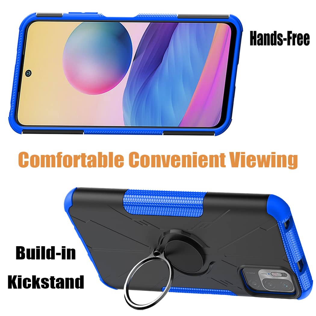 Shockproof Magnetic Kickstand Case for Redmi Note 10 5G/Poco M3 Pro/Redmi Note 10T 5G - Includes Tempered Glass Screen Protector | Perfect for Work, Travel & Everyday Protection (Blue)