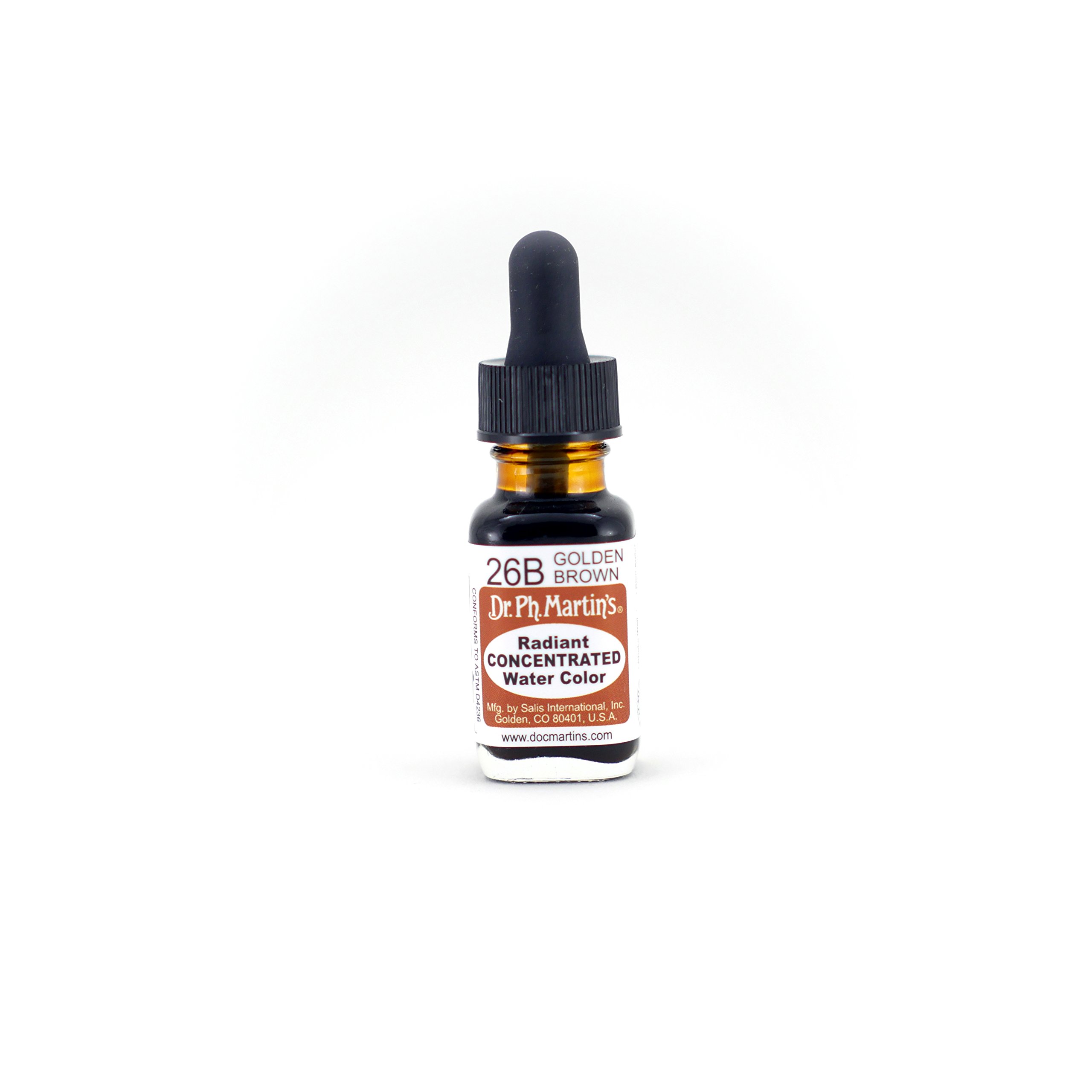 Dr. Ph. Martin's Radiant Concentrated Watercolor Paint - 0.5 oz Golden Brown (26B) - Professional Watercolor for Artists, Calligraphy & Illustration - Perfect for Sketching, Watercolor Painting & Mixed Media Art
