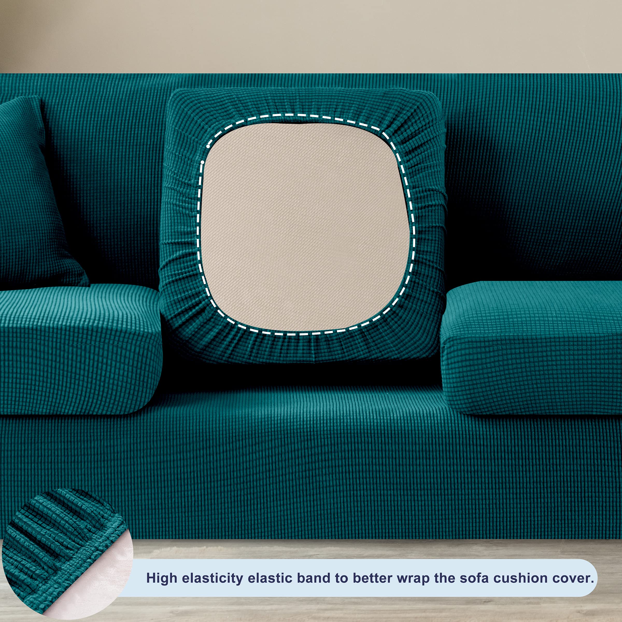 SUBRTEX Sofa Slipcover with Separate Cushion Covers - Stretchable 2/3 Seater Couch Protector for Pets & Kids (Medium/Large, Turquoise) - Perfect for Living Room Furniture Protection & Home Decor