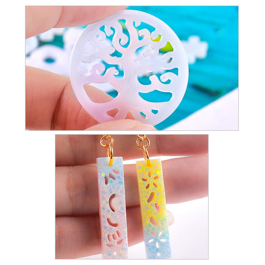 FineInno Silicone Resin Molds for Jewelry Making - Epoxy Earring & Pendant Molds in Leaf, Teardrop, Round, Heart, Snowflake Shapes - DIY Crafting, Gift Making, Resin Art Projects