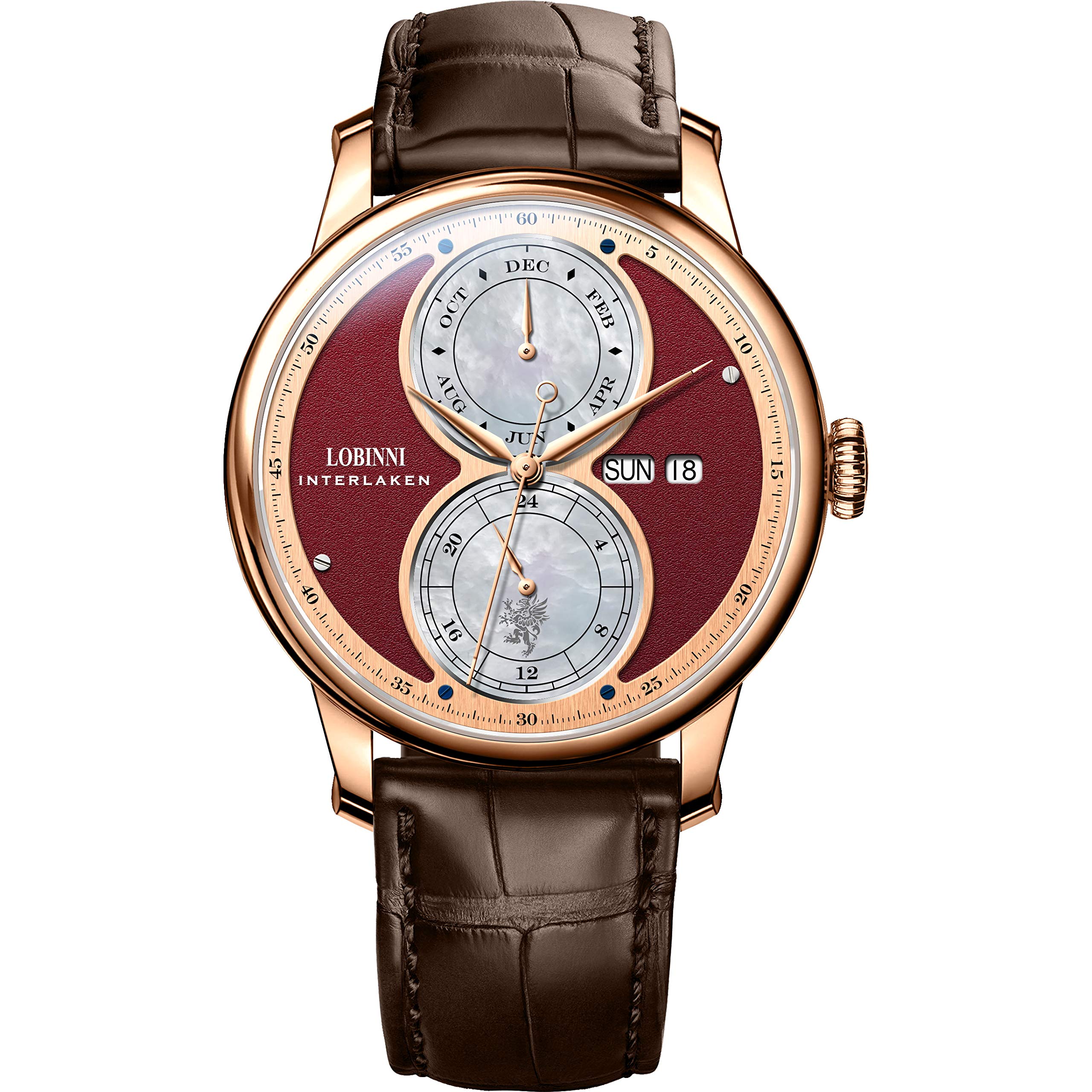 LOBINNI Luxury Automatic Watch for Men - 50M Waterproof Mechanical Dress Watch with Leather Band, Month/Week/Date Display (Model 18012L) | Perfect for Business, Formal Events & Everyday Wear