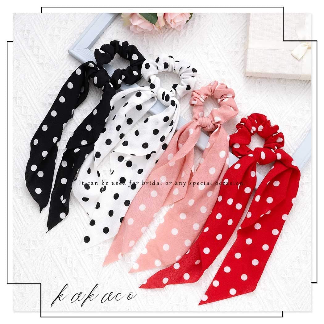 APSAMBR® Black Dot Hair Scrunchies - Soft Chiffon Elastic Hair Ties & Ponytail Holders for Women & Girls (6-Pack) - Perfect for School, Work, Gym & Everyday Styling