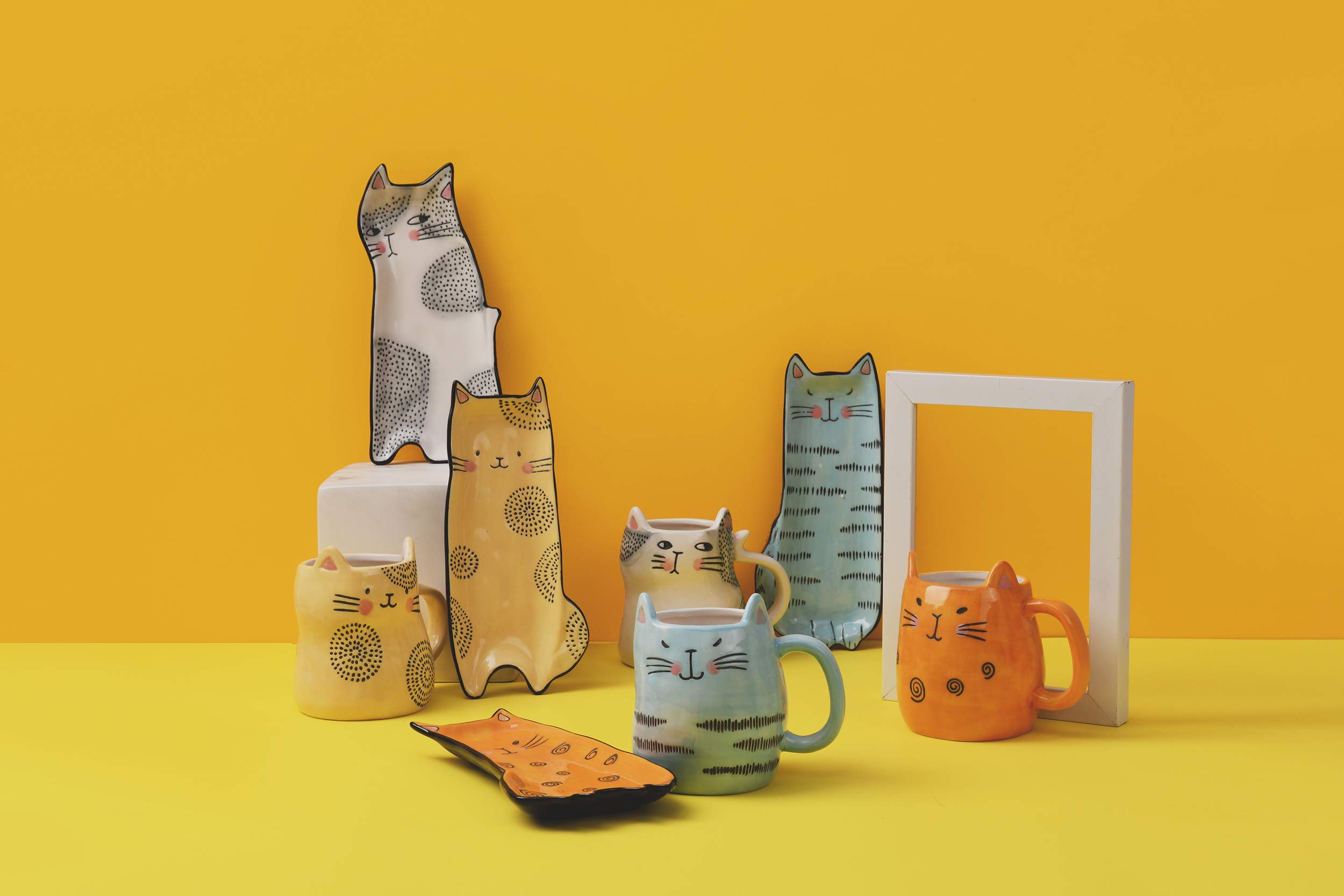 Bico Cartoon Cat Stoneware Dinnerware Set - 16-Piece Appetizer Plates & Mugs Set for Kids, Durable Ceramic Tableware for Family Dining, Birthday Parties & Home Decor