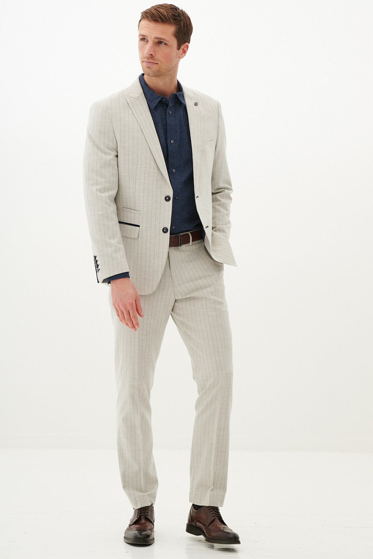 GRANT Stone Pinstripe Two Piece Suit for Men | Premium Business Formal Attire | Perfect for Weddings, Office Meetings & Special Events