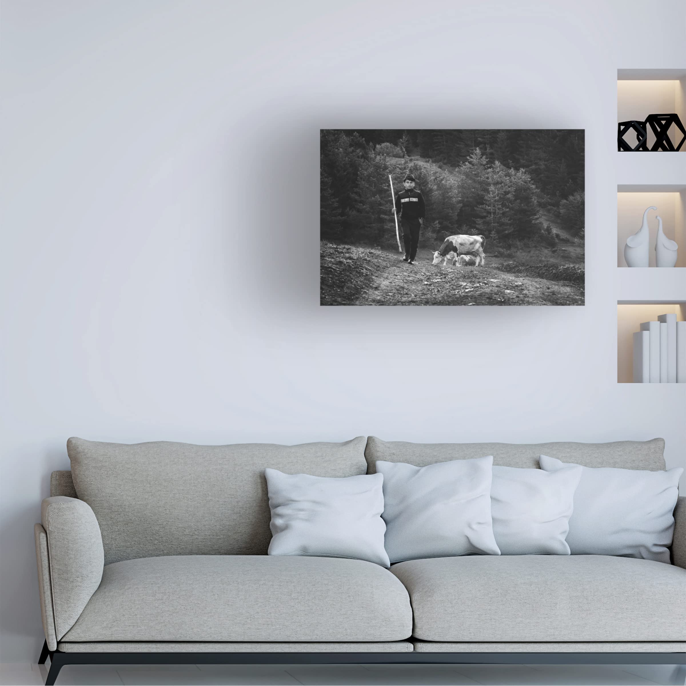 Zoran Toldi 'Little Shepherd Cows II' Canvas Wall Art Print - Handmade Oil Painting Reproduction for Living Room, Bedroom & Office Decor