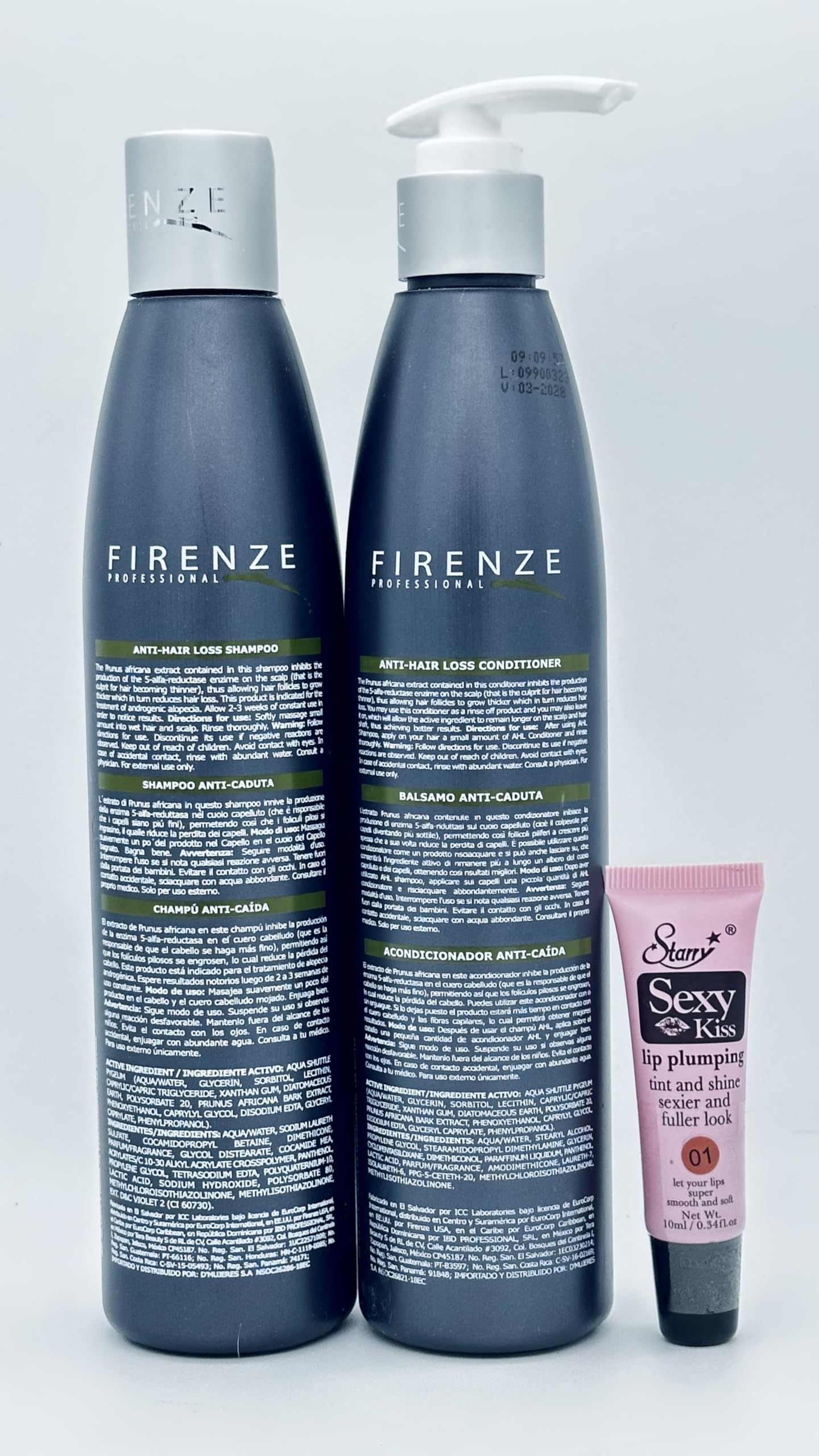 Best Anti-Hair Loss Shampoo & Conditioner Set 10.1 fl oz with Prunus Africana & Panthenol for Thicker Hair - Includes Free Starry Lip Plumping Gloss 10ml | Daily Hair Care for Men & Women