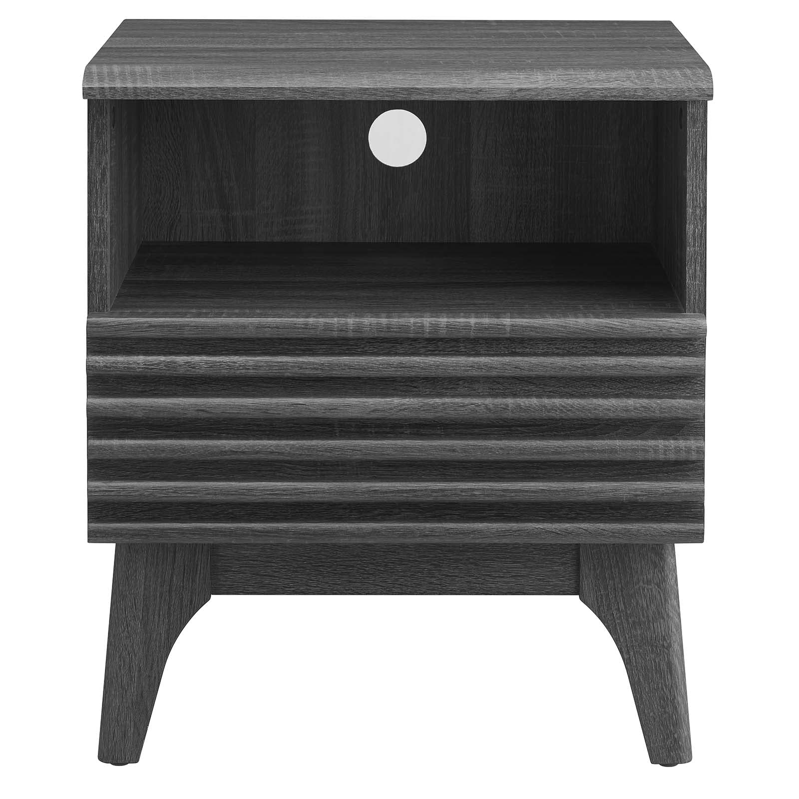 Mid-Century Modern Nightstand with Single Drawer - Charcoal Finish | Stylish Bedside Table for Bedroom, Living Room & Office