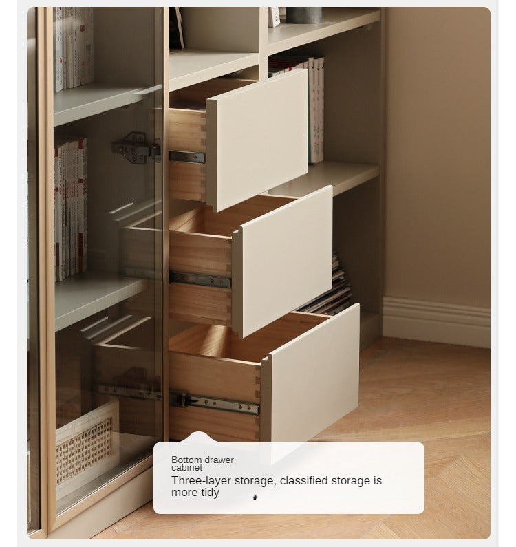 Premium Poplar Solid Wood Bookcase - Light Luxury Style for Home Office, Living Room & Library | Modern Wooden Bookshelf Organizer