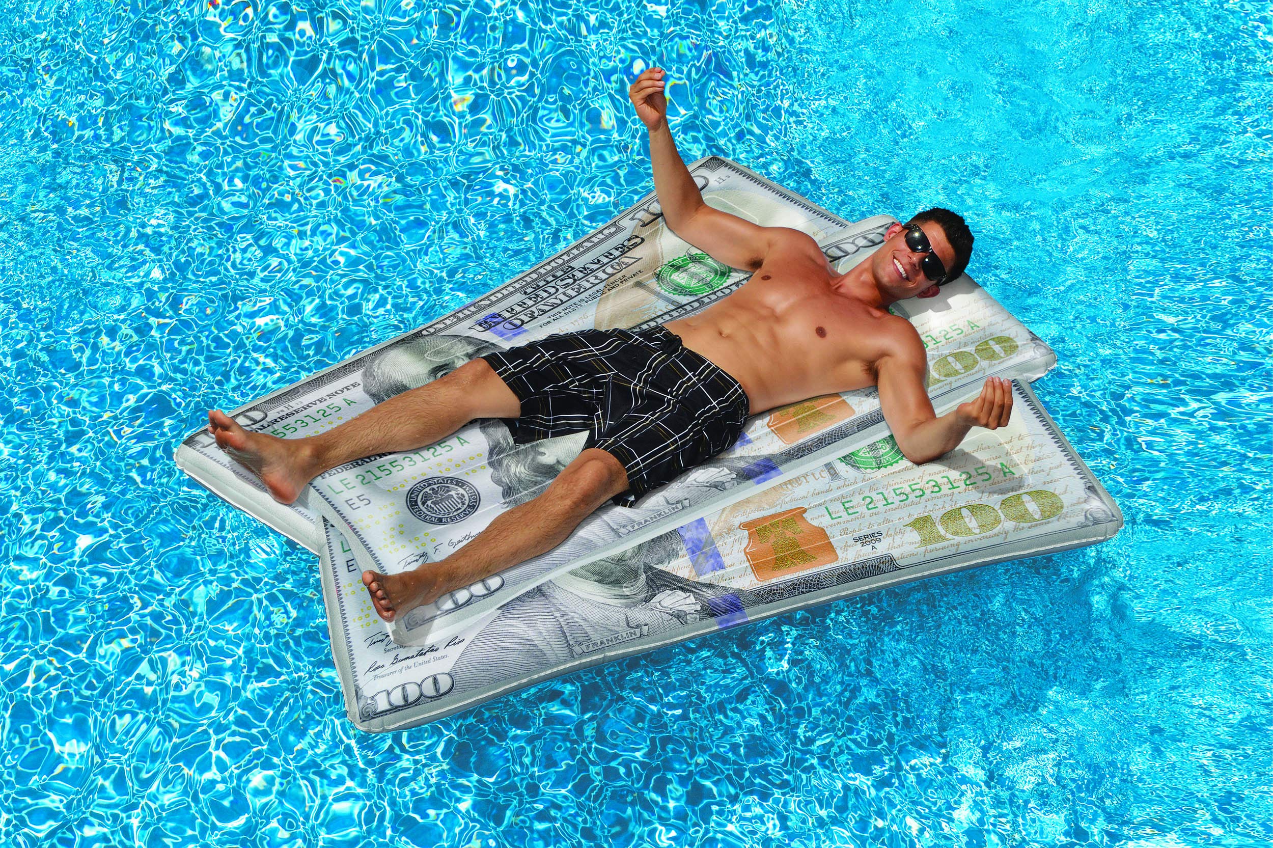 SWIMLINE Inflatable Pool Float Lounger Raft Mattress - Grey Ben Franklin Cool Cash Design for Ultimate Relaxation, Perfect for Pool Parties, Beach Days, and Summer Fun