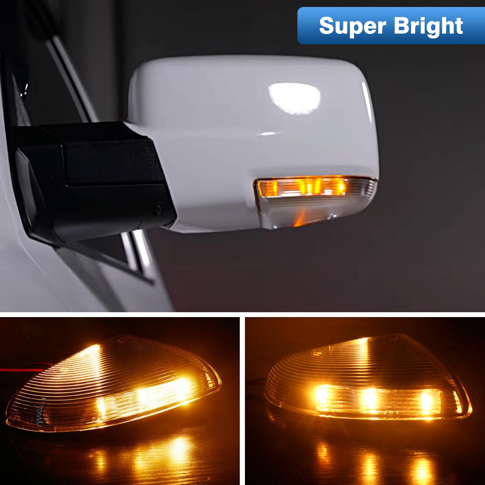 LED Puddle Light Mirror Turn Signal Light - Left Driver Side for 2009-2018 Dodge Ram 1500/2500 (Amber+White) | 68064949AA Replacement | Enhanced Night Visibility & Safety Lighting for Parking & Entry Areas