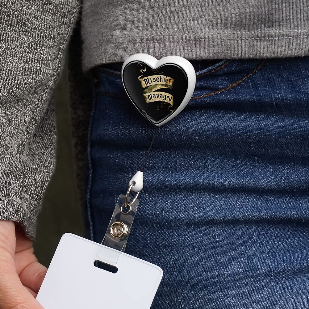 Harry Potter Mischief Managed Heart Lanyard - Retractable Reel Badge Holder for ID Cards, Keys & Work Badges - Perfect for Teachers, Nurses, Conventions & Harry Potter Fans
