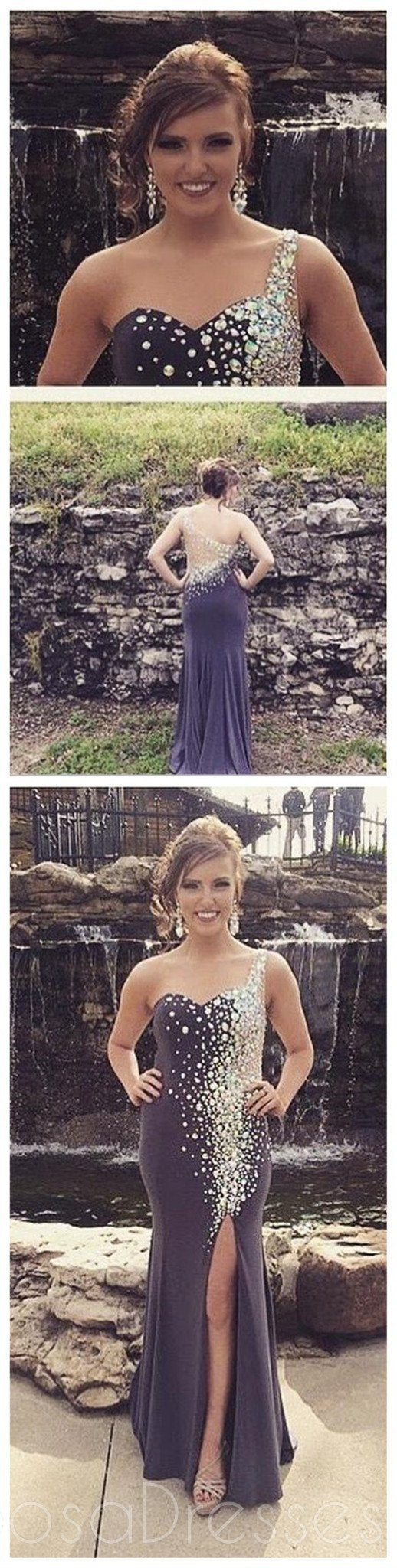 Elegant One Shoulder Sparkly Mermaid Prom Dress with Side Slit - Custom Evening Gown for Homecoming, Formal Parties & Special Occasions | PD0063