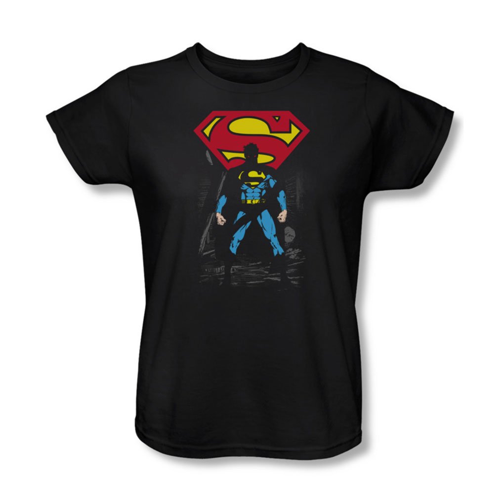 Superman Women's Dark Alley Graphic T-Shirt - Black Superhero Tee for Casual Wear & Comic Con