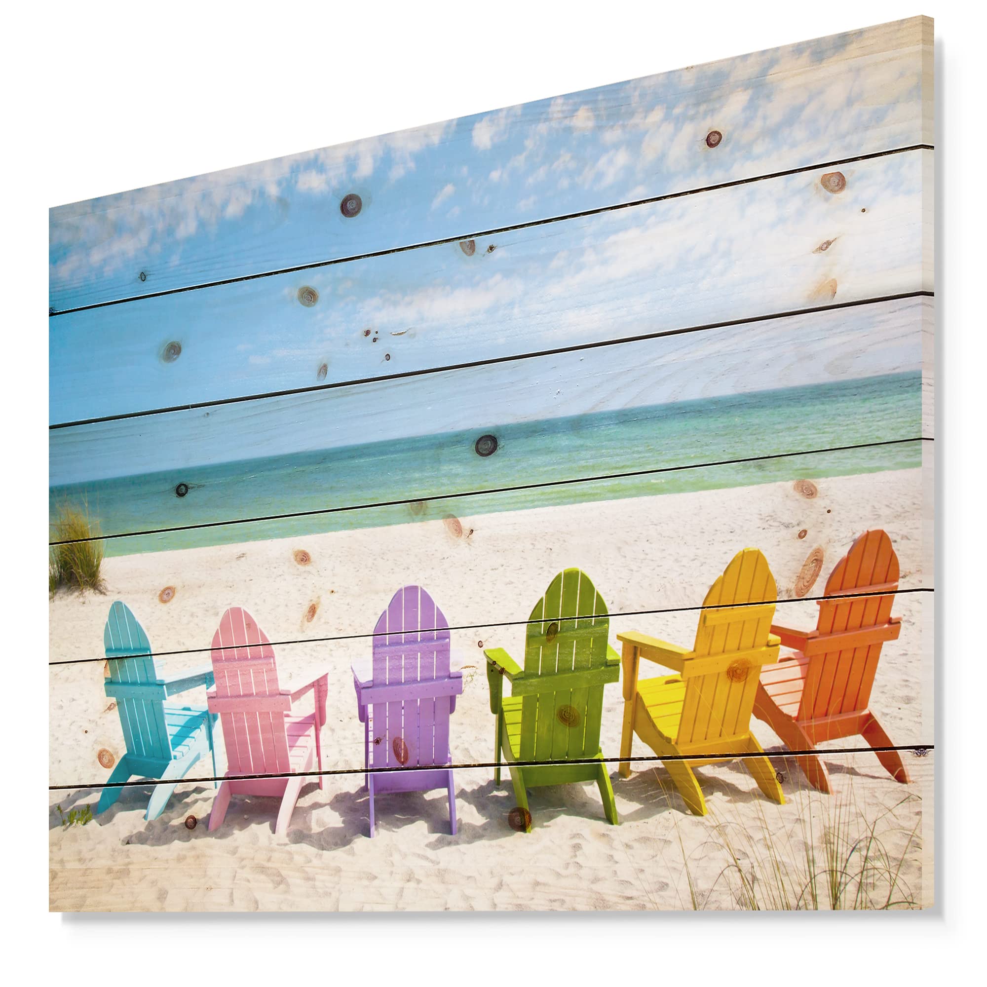 Nautical Coastal Wood Wall Art - Blue Adirondack Beach Chairs Decor, Large Pine Wood Wall Panels for Beach House & Coastal Home Decor | Perfect for Living Room, Bedroom, or Porch Wall Decoration