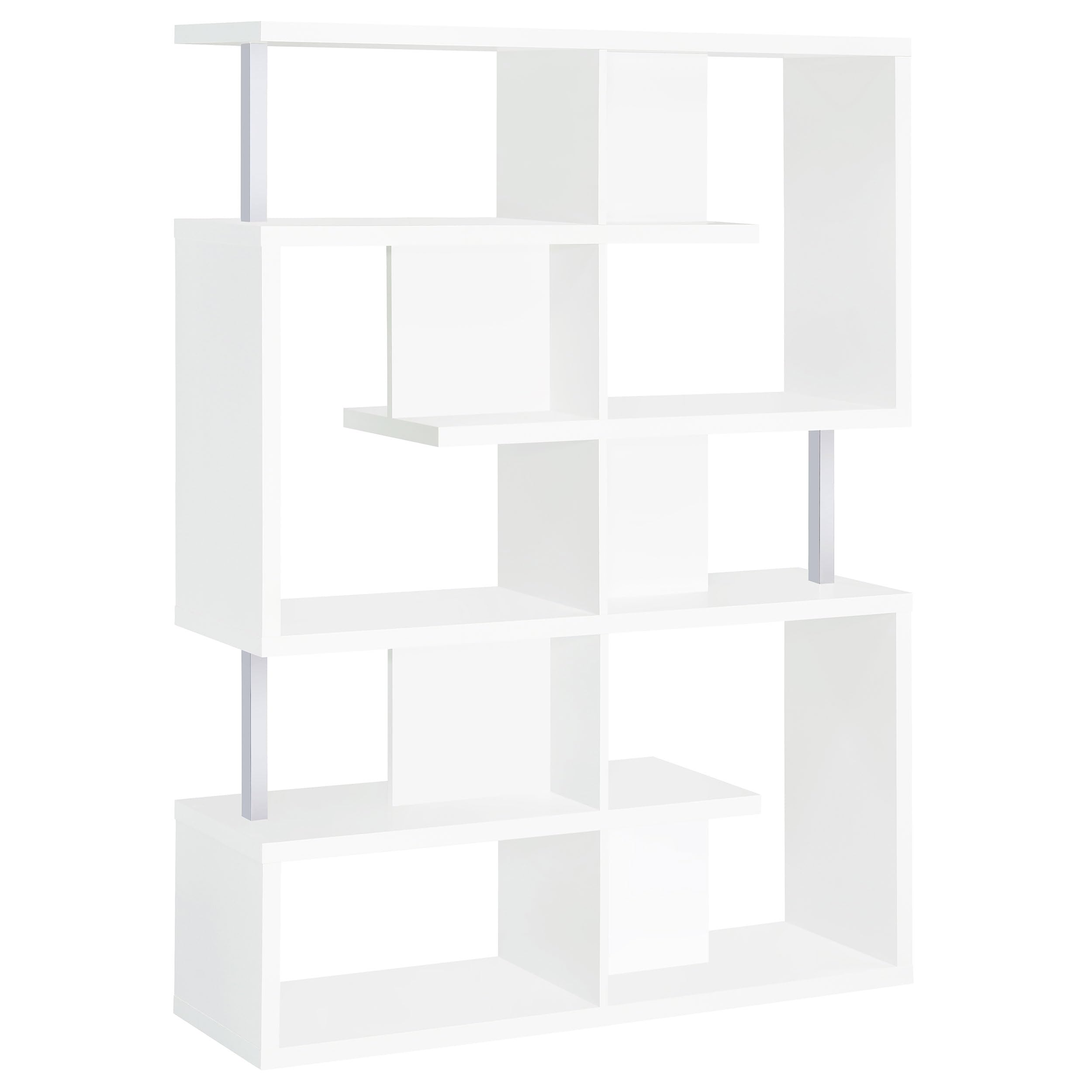 5-Tier White and Chrome Bookcase Shelf - Modern Storage Solution for Living Room, Bedroom, Office & Study Room Organization