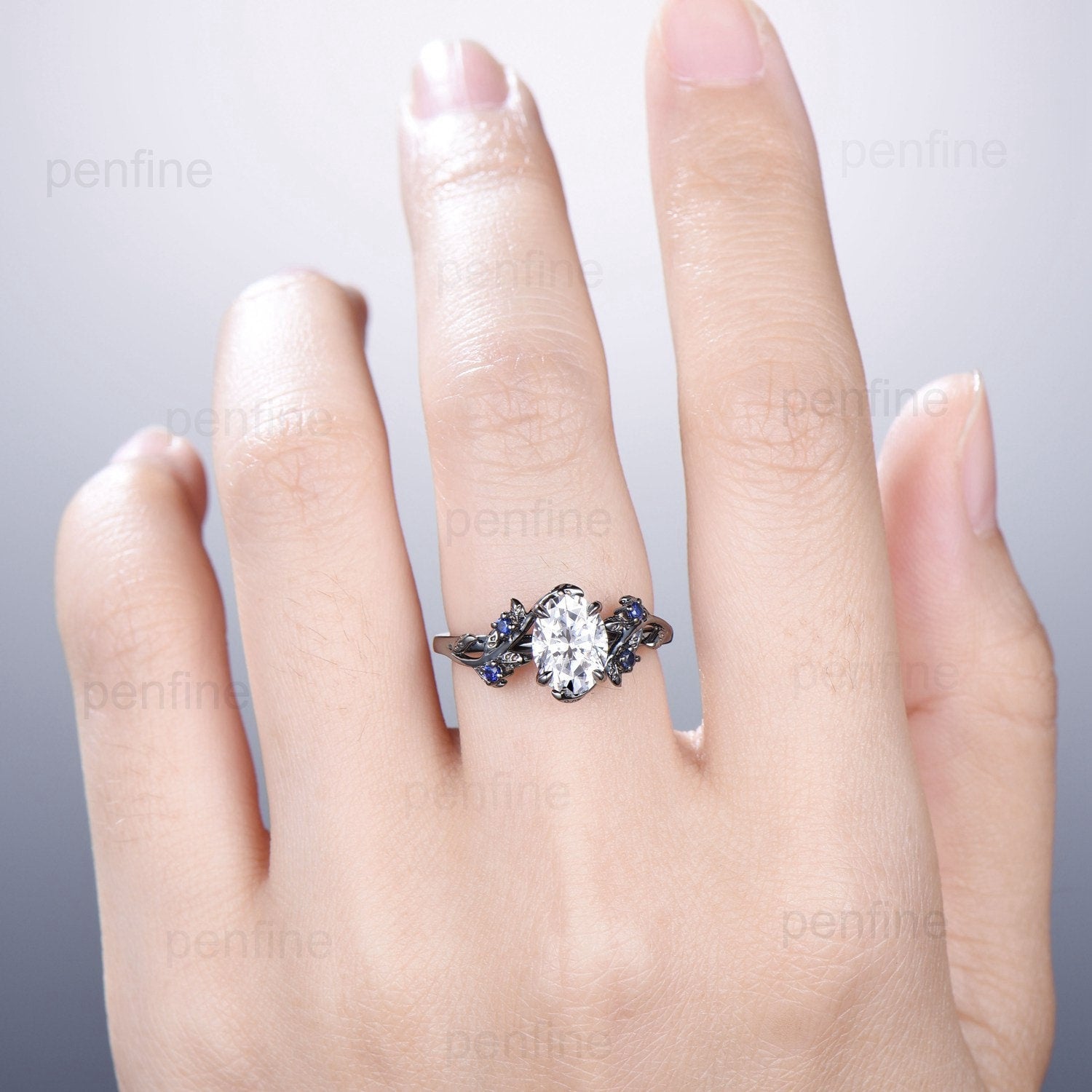 Nature Inspired Leaf Branch Oval Moissanite Engagement Ring - Black Gold Wedding Band, Unique Twig Vine Promise Ring for Women | Perfect for Proposals, Anniversaries & Romantic Occasions