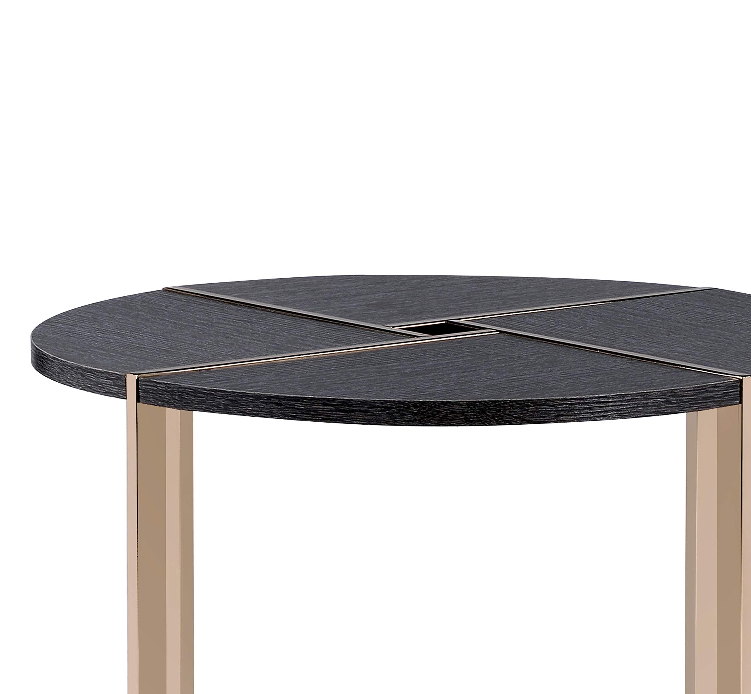 Benjara Modern End Table with X-Shaped Metal Base & Round Wooden Top - Gold & Gray Accent Table for Living Room, Bedroom, or Office Decor