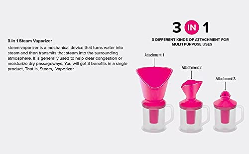 KIDINGTON 3-in-1 Face, Nose & Cough Steamer - Plastic Steam Vaporizer, Facial Sauna & Steamer Machine for Adults & Kids (Pink) | Relieves Congestion, Hydrates Skin - Perfect for Cold Relief & Home Spa Treatments